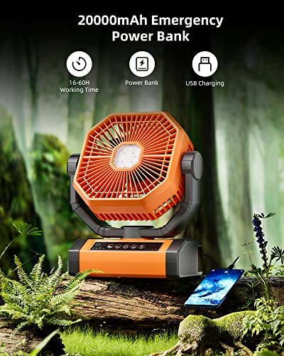 Battery Operated 20000mAh Camping Fan with LED Light