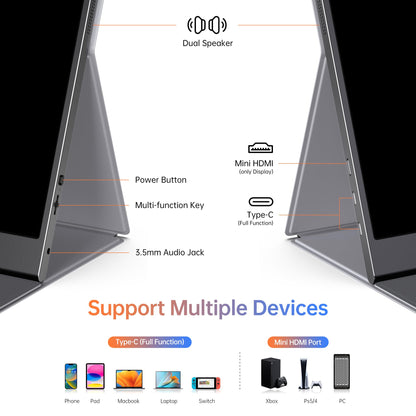 Ultra-Thin 1080P 15.6inch Portable Monitor, Second External Monitor for Laptop,PC,Mac Phone,PS,Xbox,Swich