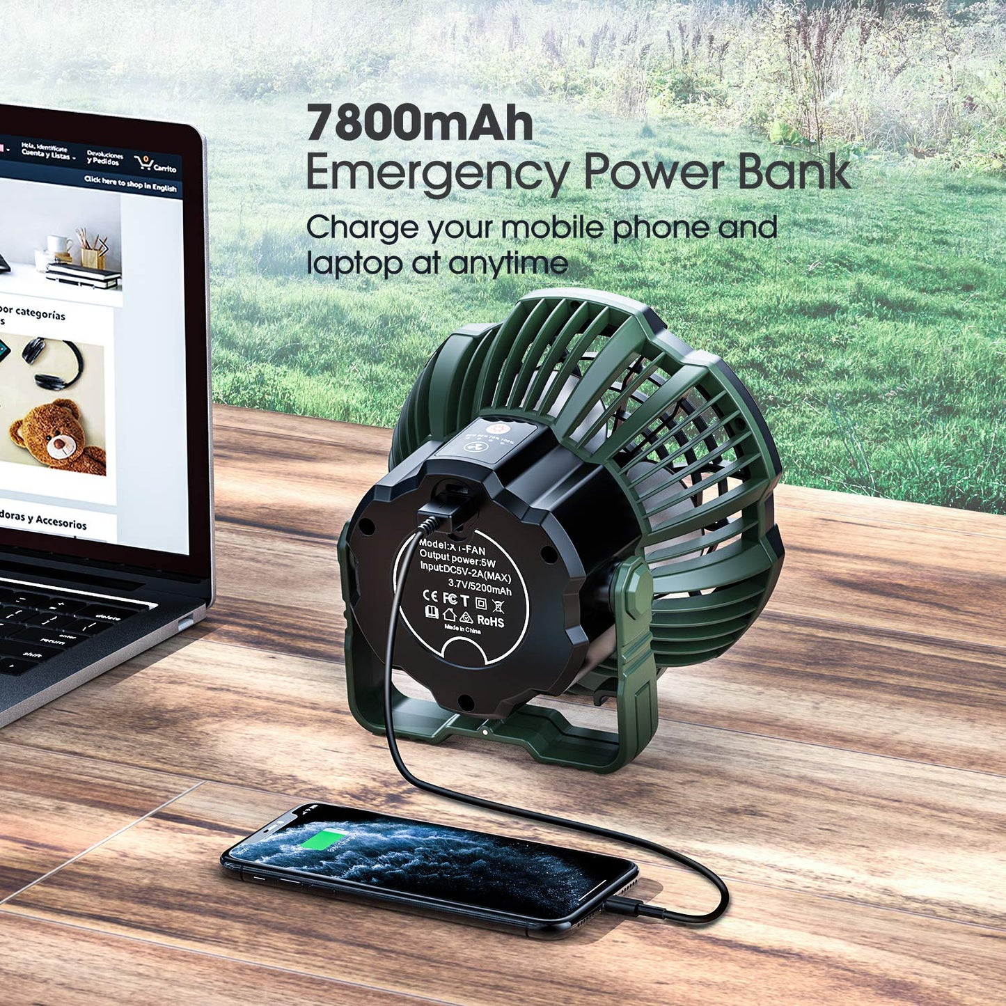 7800mAh Rechargeable Portable Tent Fan with Remote Control
