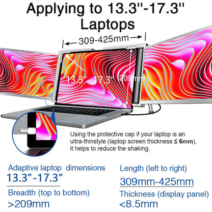 14" Triple Portable Monitor, FHD 1080P IPS Laptop Monitor Extender Full Function