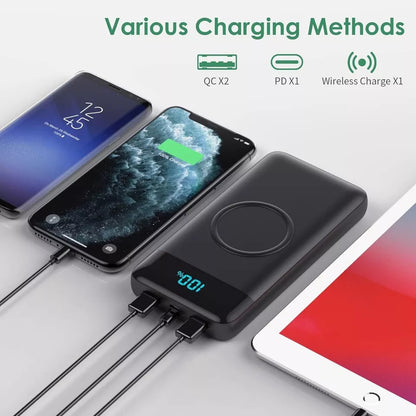 Wireless Portable Charger 30800mAh Wireless Charging Fast Charging Smart LCD Display Power Bank